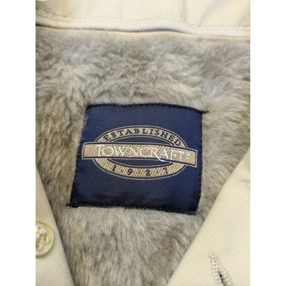 Towncraft Trench Coat Mens Large 44 Reg Tan Zip Out Faux Fur Lining Vintage USA - Picture 2 of 12